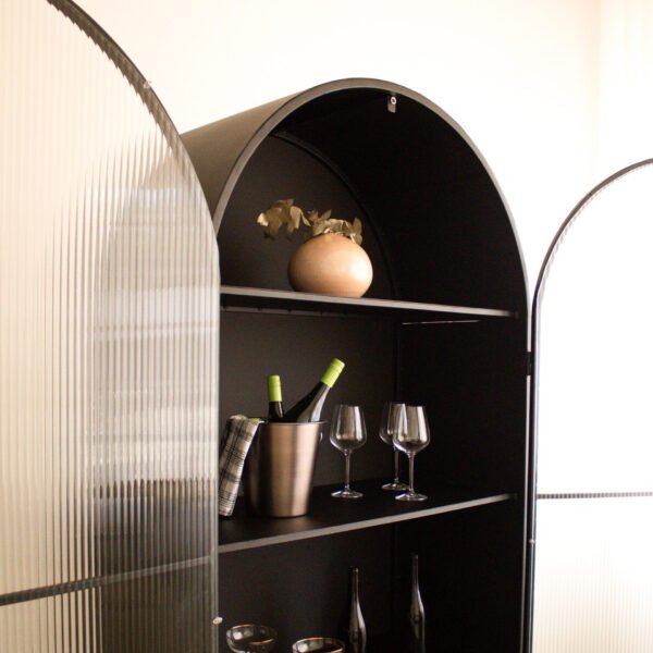 STUDIO DELTA ARCHED GLASS DISPLAY CABINET IN BLACK