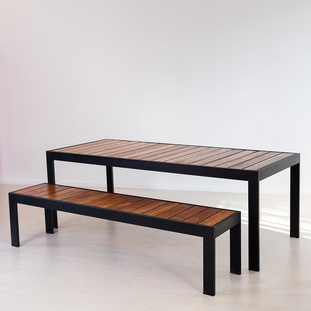 Industrial Steel and Wood Patio Table - Studio Delta