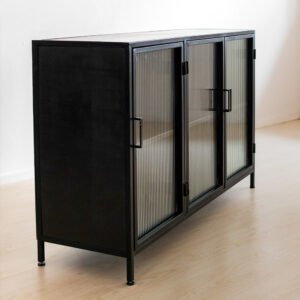 STUDIO DELTA INDUSTRIAL STEEL SIDEBOARD- THREE DOOR IN BLACK