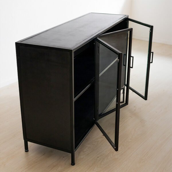 STUDIO DELTA INDUSTRIAL STEEL SIDEBOARD- THREE DOOR IN BLACK