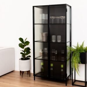 STUDIO DELTA REEDED GLASS DISPLAY CABINET IN BLACK