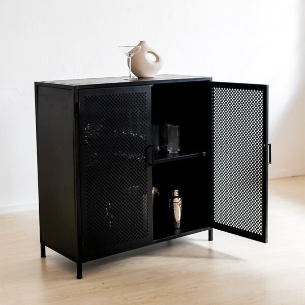 STUDIO DELTA SHORT STEEL CABINET WITH PERFORATED DOORS IN BLACK