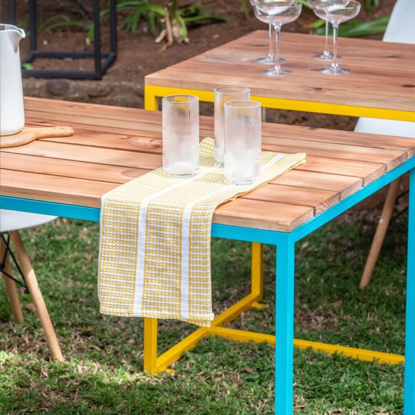 STUDIO DELTA MINIMALIST STEEL AND WOOD PATIO TABLE